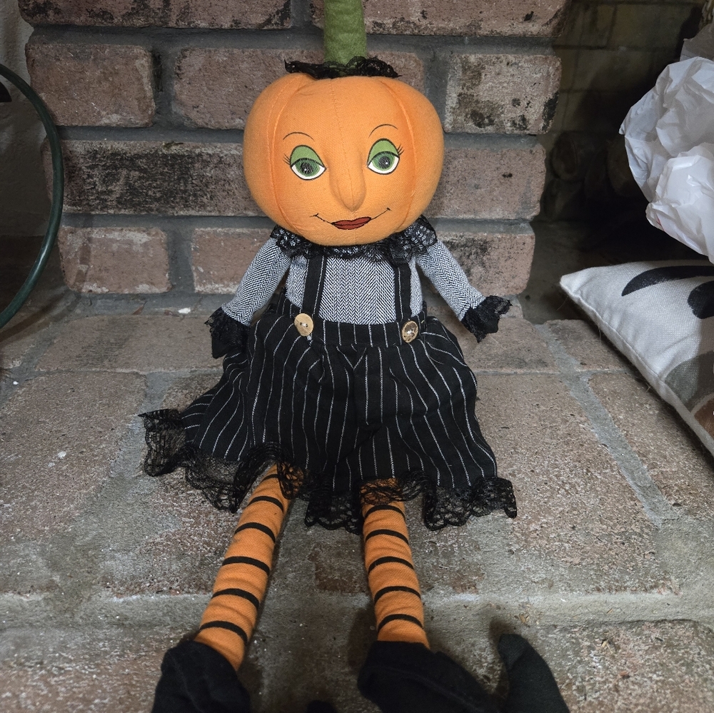 SOLD Plush pumpkin head Shelf sitter